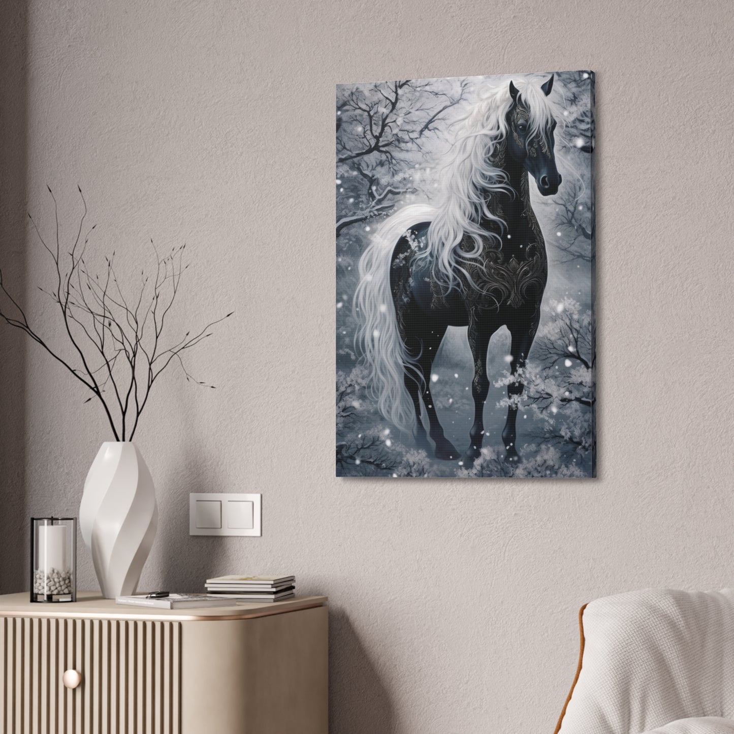 Mystic Black Horse Canvas Print — Stretched 1.5" Wall Art