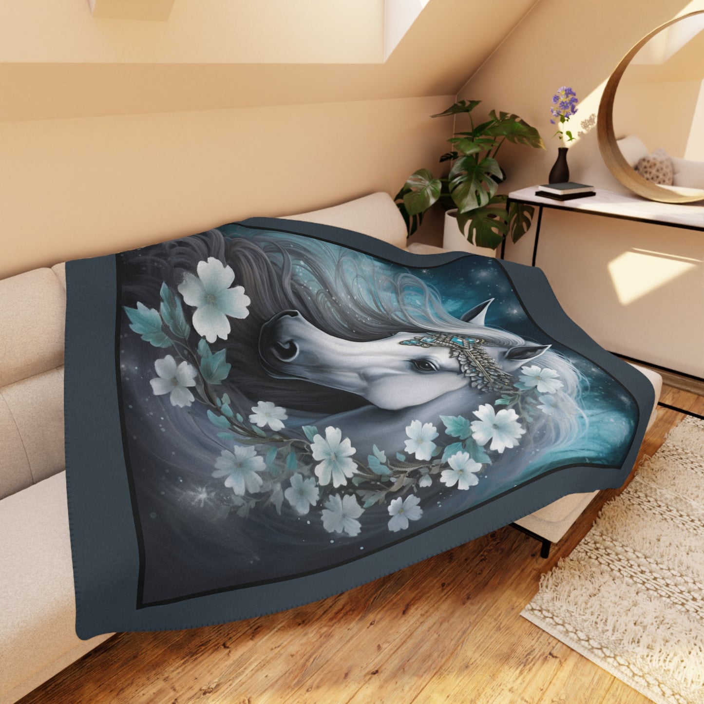 White Princess Horseheads Tan Sherpa Blanket