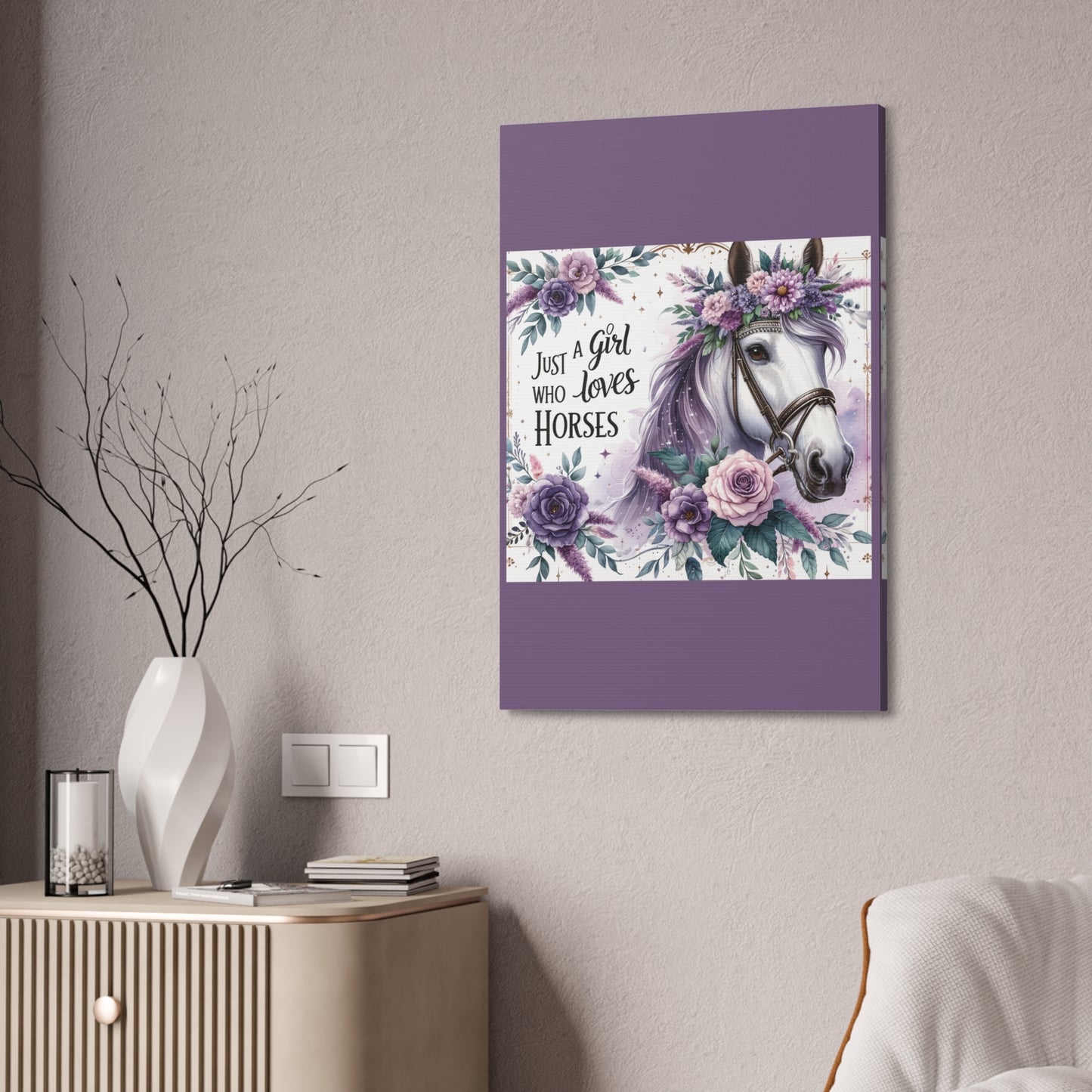 Just a Girl Who Loves Horses - Floral Horse Canvas Wall Art