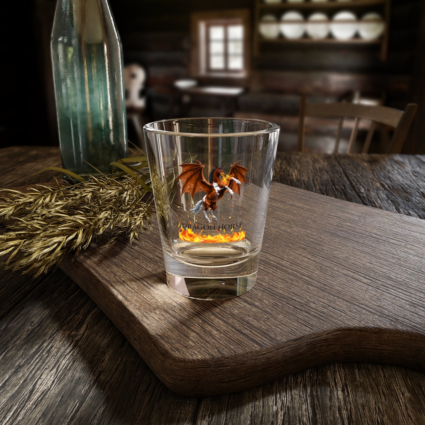 Dragon Horse Bay & White Rearing Winged Horse Fire Breathing Fantasy Shot Glass