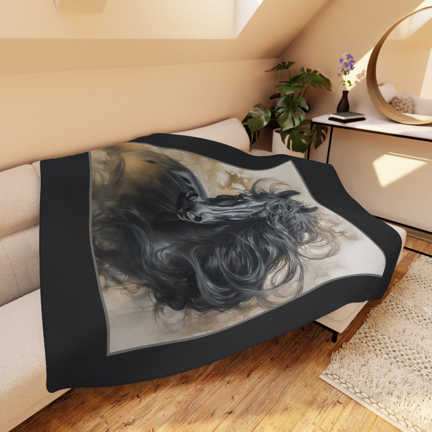 Tan Sherpa Blanket — Cozy Horse Art Throw Blanket