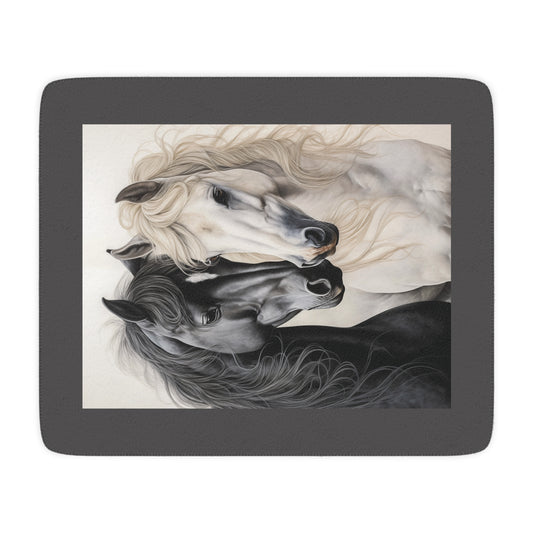 Horse Pair Tan Sherpa Blanket – Cozy Equestrian Throw
