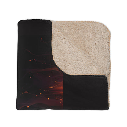 Flaming Horse Sherpa Blanket — Cozy Tan Plush Throw with Fiery Stallion Art