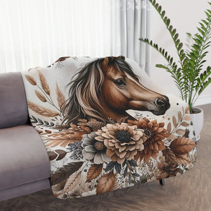 Tan Horse Floral Sherpa Blanket