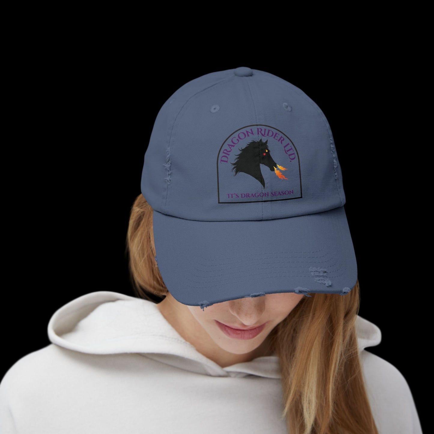 Dragon Rider Ltd Fire Breathing Horse Fantasy Equestrian Emblem Unisex Distressed Cap