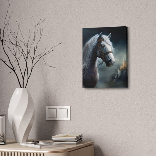 Mystic White Stallion Canvas Art — Fantasy Horse Portrait Stretched 1.5"