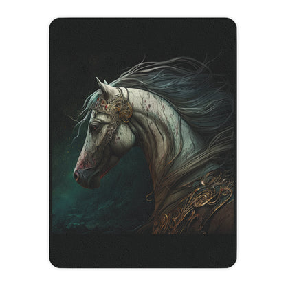 Warhorse Sherpa Blanket — Cozy Tan Throw with Fantasy Horse Art