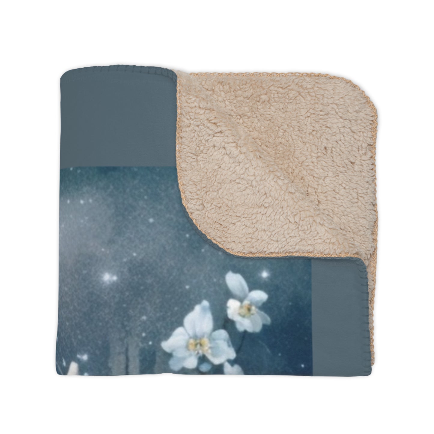 White Horses Floral Throw Blanket — Tan Sherpa Fleece