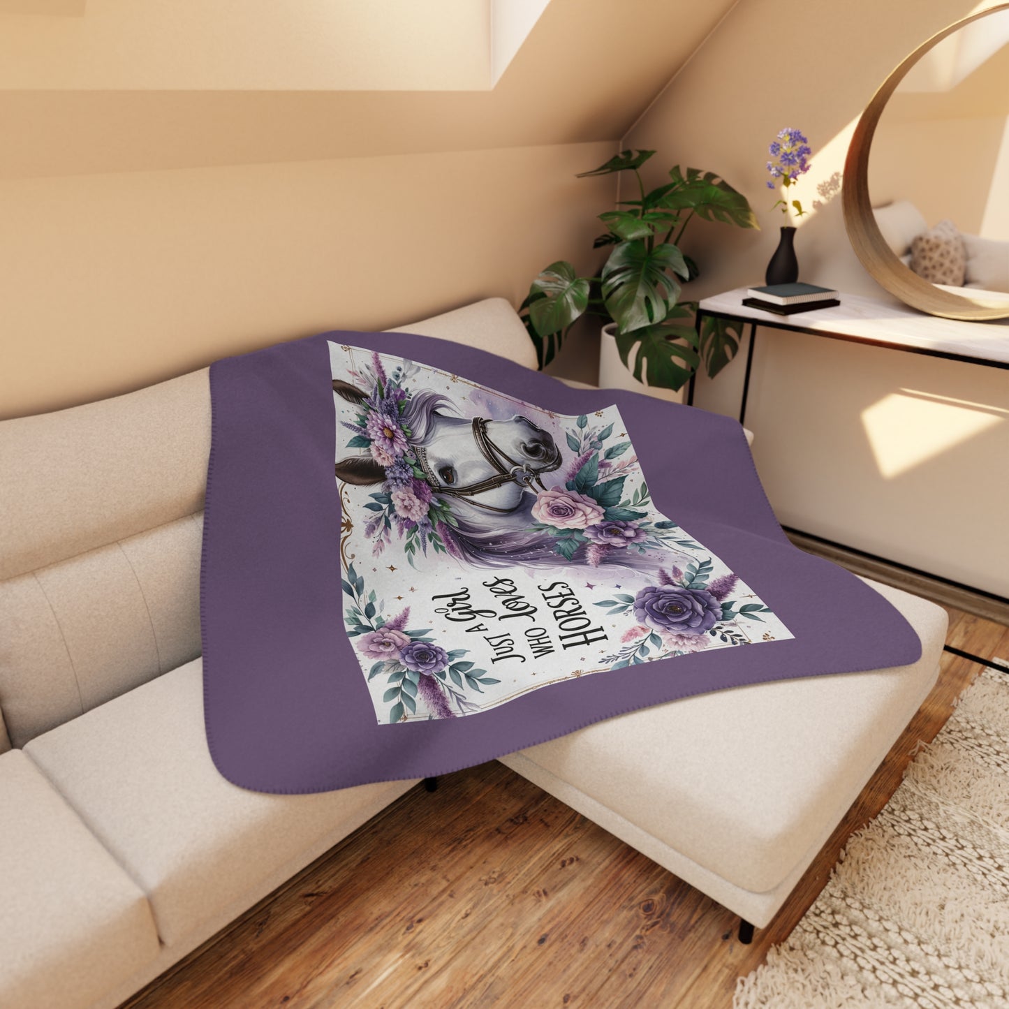 Horse Lover Sherpa Blanket — "Just a Girl Who Loves Horses" Cozy Throw