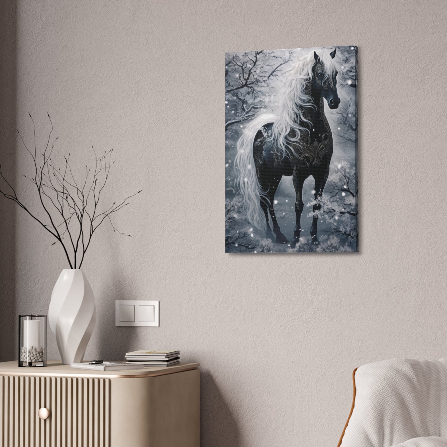 Mystic Black Horse Canvas Print — Stretched 1.5" Wall Art