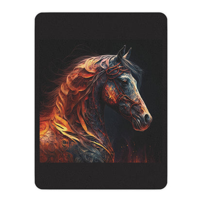 Flaming Horse Sherpa Blanket — Cozy Tan Plush Throw with Fiery Stallion Art