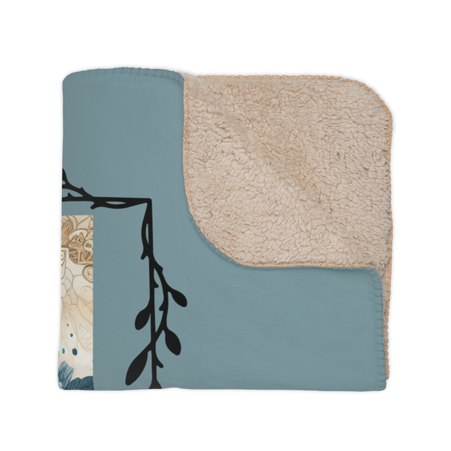 Mystic White Horse Tan Sherpa Blanket — Cozy Boho Horse Mandala Throw