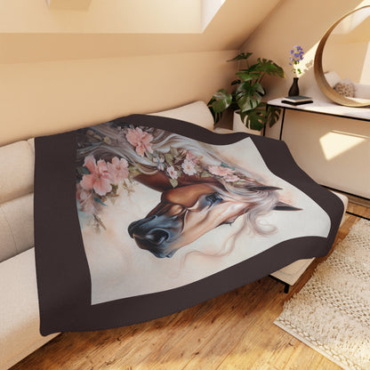 Floral Palomino Horse Tan Sherpa Blanket