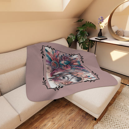 Boho Dreamcatcher Horse Tan Sherpa Blanket