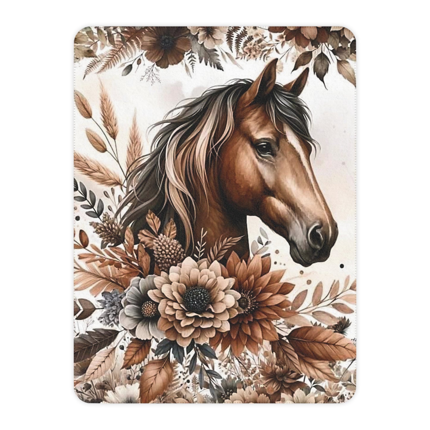 Tan Horse Floral Sherpa Blanket
