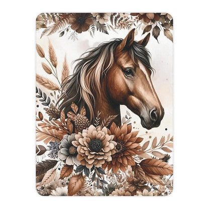 Tan Horse Floral Sherpa Blanket