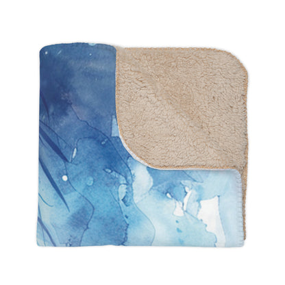 Watercolor Blue Horse Sherpa Blanket — Cozy Tan Fleece Throw for Equestrian Lovers