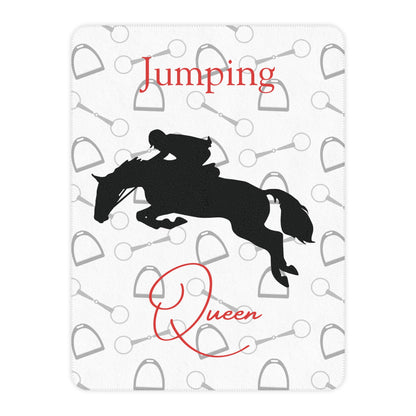 Jumping Horse Queen Sherpa Blanket — Equestrian Rider Gift