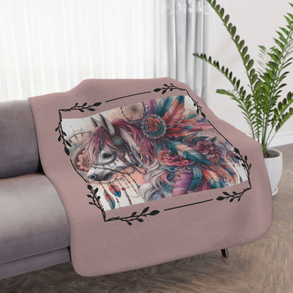 Boho Dreamcatcher Horse Tan Sherpa Blanket