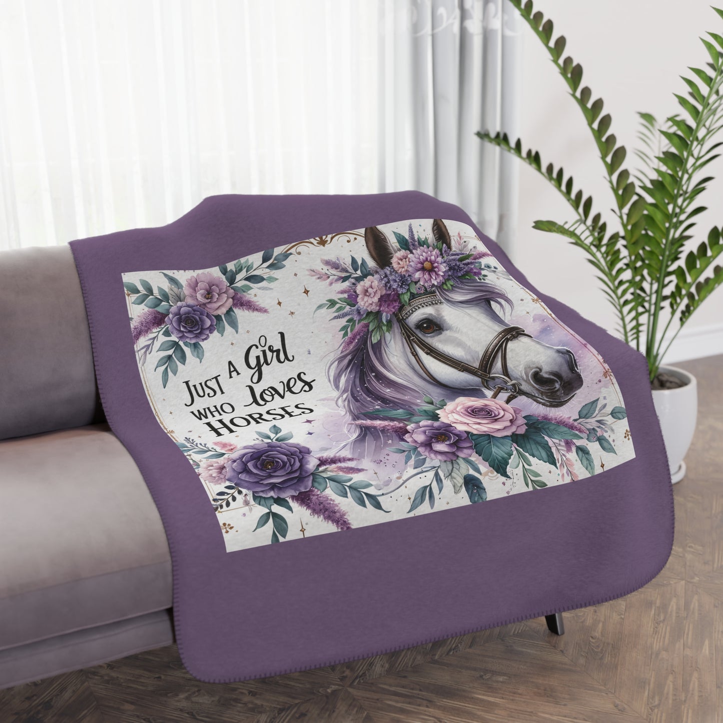 Horse Lover Sherpa Blanket — "Just a Girl Who Loves Horses" Cozy Throw