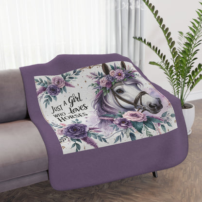 Horse Lover Sherpa Blanket — "Just a Girl Who Loves Horses" Cozy Throw