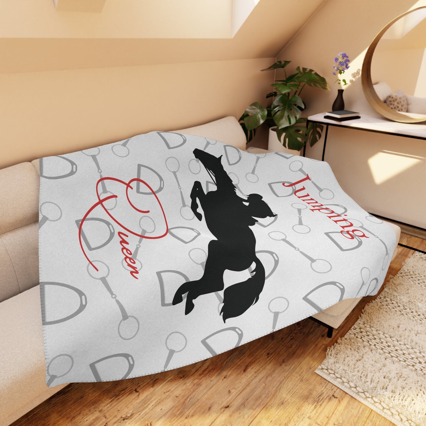 Jumping Horse Queen Sherpa Blanket — Equestrian Rider Gift