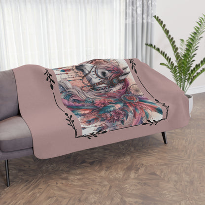 Boho Dreamcatcher Horse Tan Sherpa Blanket
