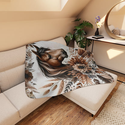 Tan Horse Floral Sherpa Blanket