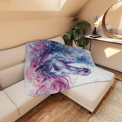 Watercolor Horse Sherpa Blanket — Cozy Tan Throw for Horse Lovers