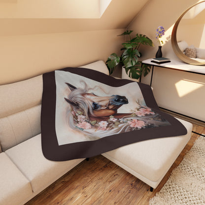 Floral Palomino Horse Tan Sherpa Blanket