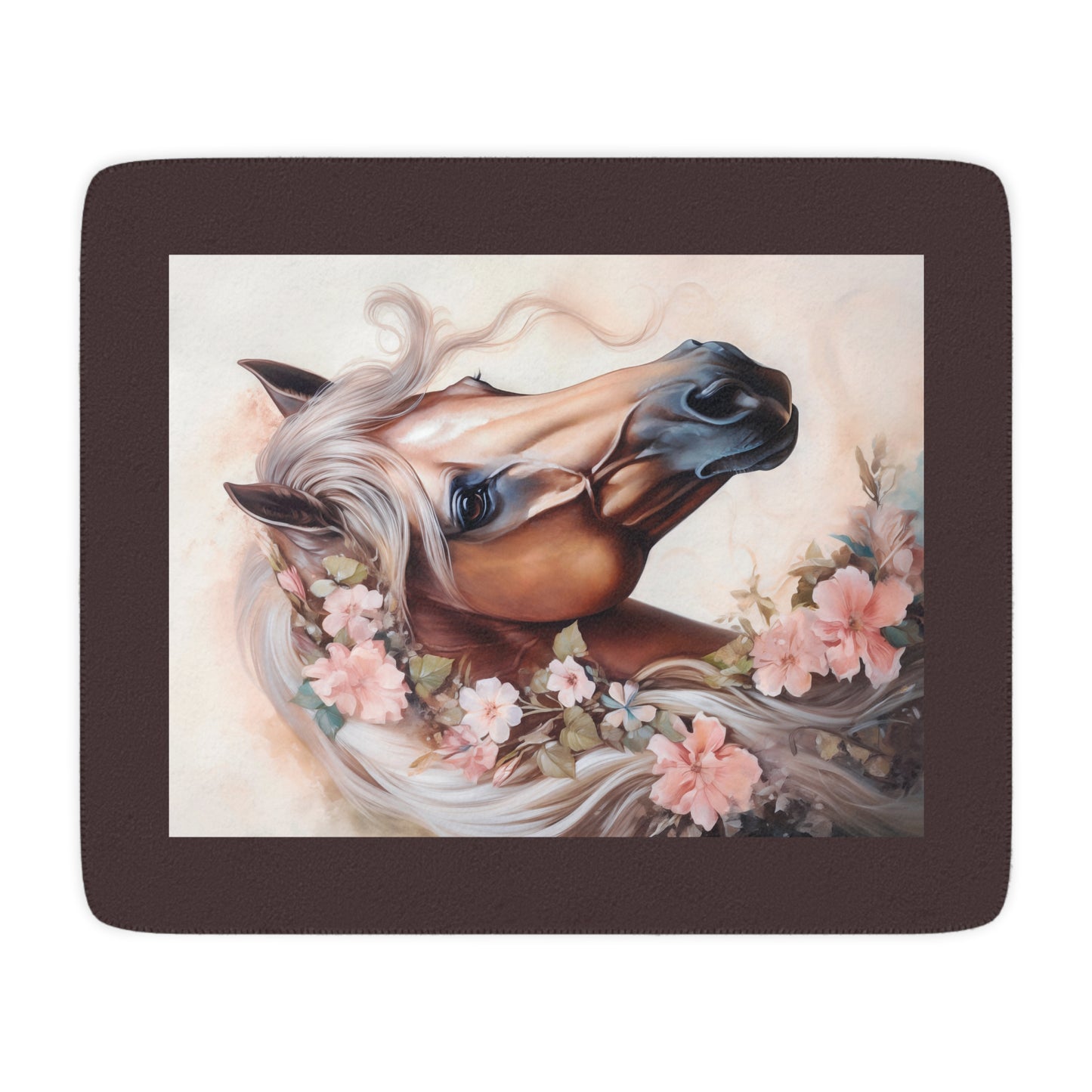 Floral Palomino Horse Tan Sherpa Blanket