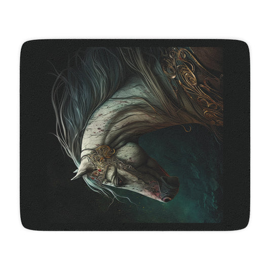 Warhorse Sherpa Blanket — Cozy Tan Throw with Fantasy Horse Art