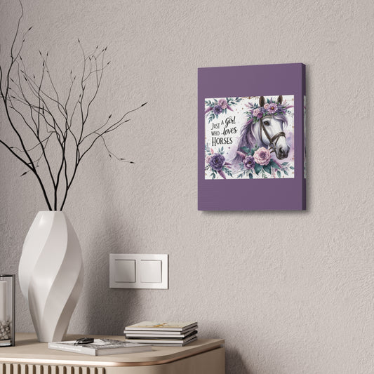 Just a Girl Who Loves Horses - Floral Horse Canvas Wall Art