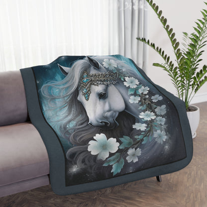 White Princess Horseheads Tan Sherpa Blanket