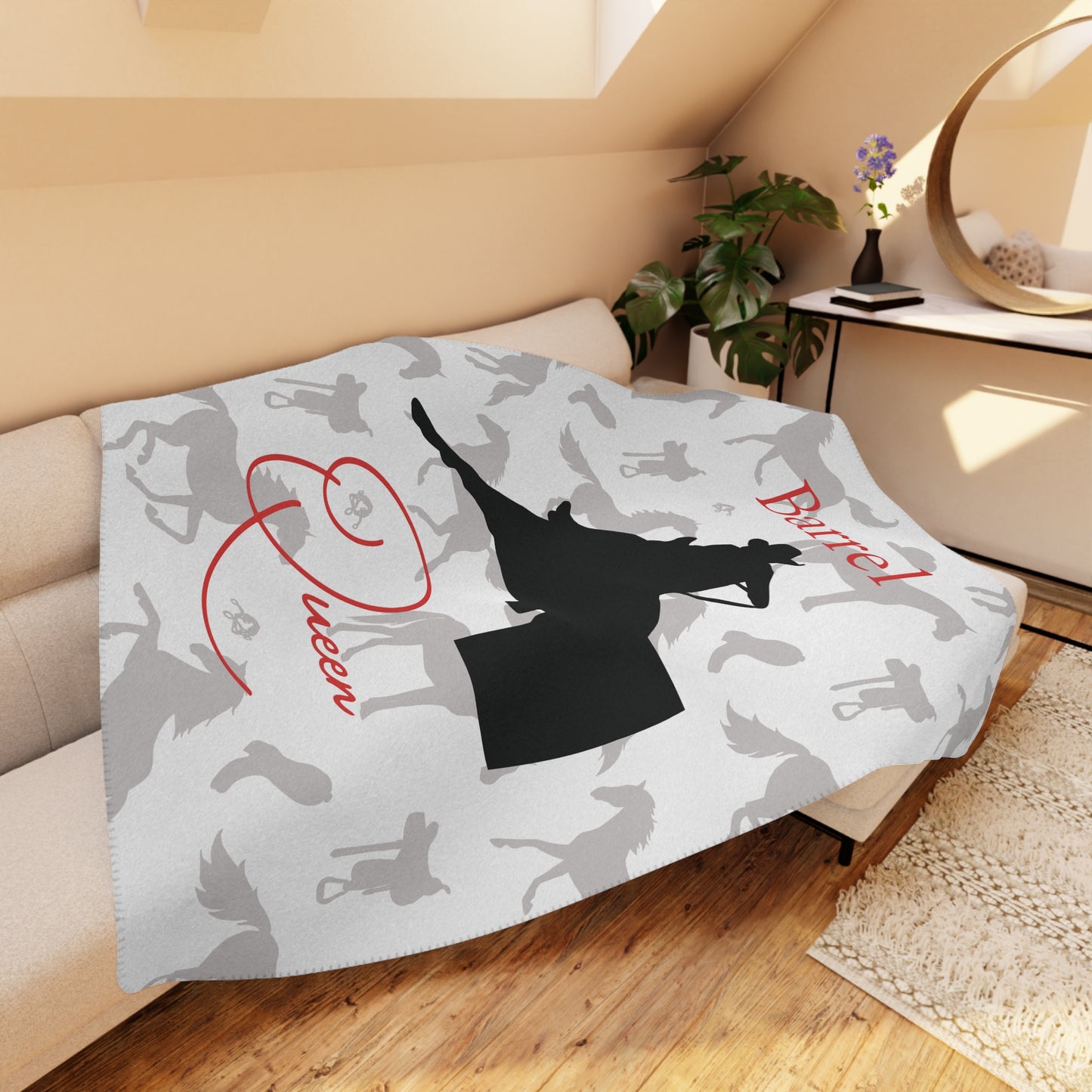 Barrel Racing Sherpa Blanket — 'Barrel Queen' Tan Cozy Throw