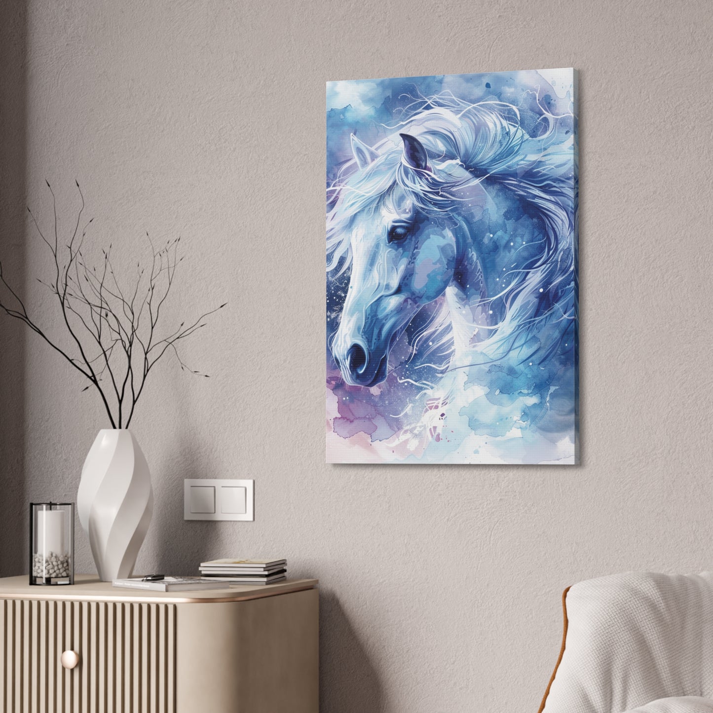 Ethereal Blue Horse Canvas Print — Stretched 1.5" Wall Art