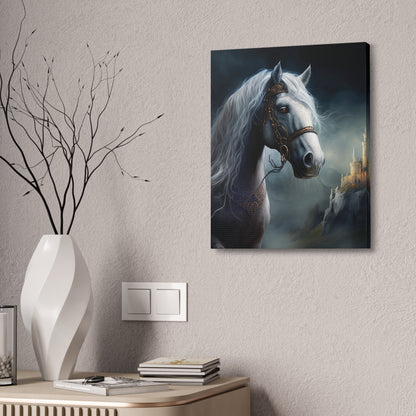 Mystic White Stallion Canvas Art — Fantasy Horse Portrait Stretched 1.5"