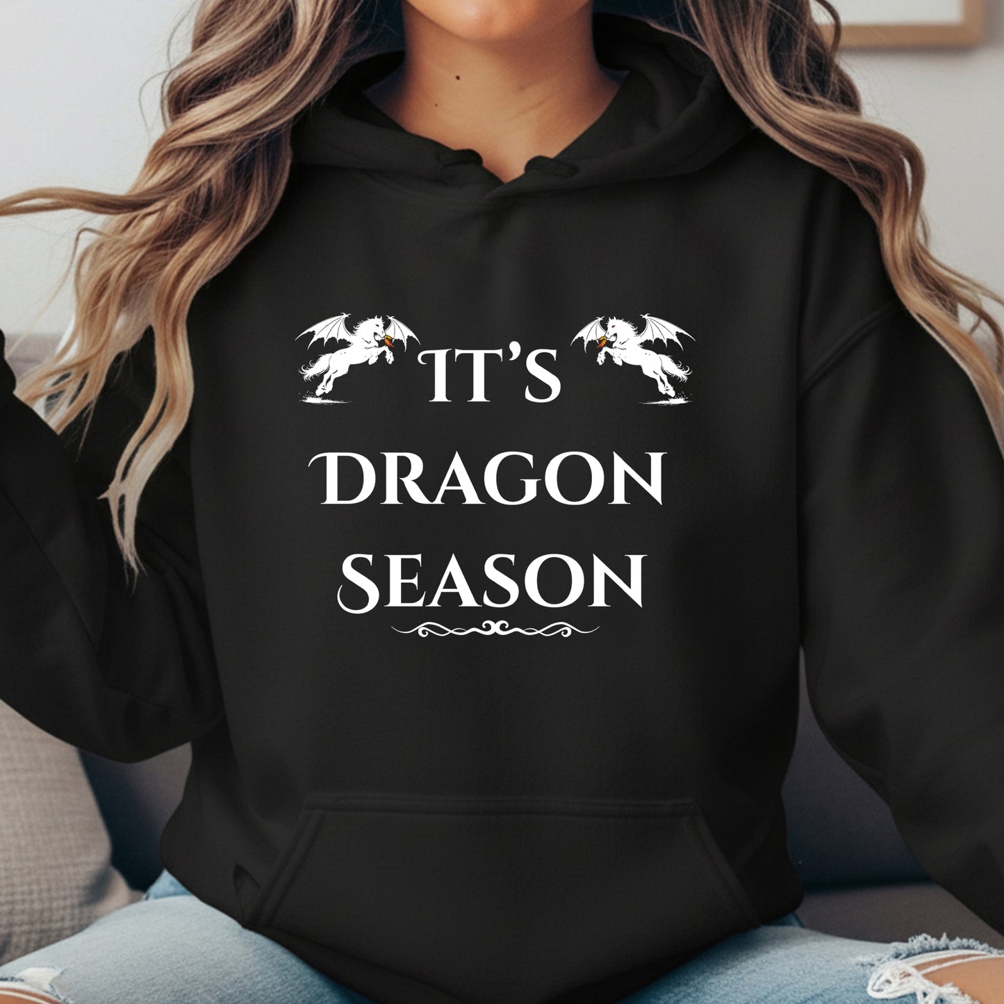It’s Dragon Season Fantasy Equestrian Dragon Rider Unisex Heavy Blend Hooded Sweatshirt