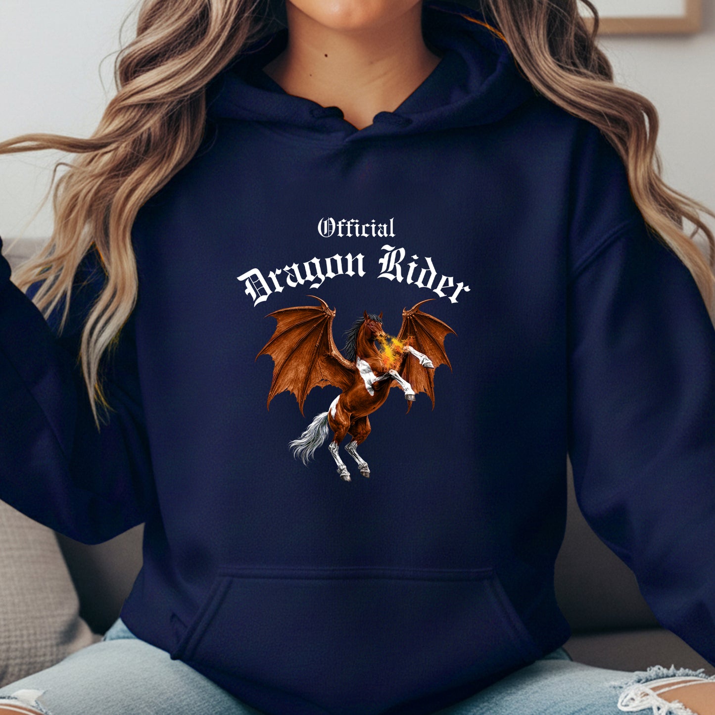 Official Dragon Rider Bay & White Rearing Winged Horse Equestrian Unisex Heavy Blend Hooded Sweatshirt