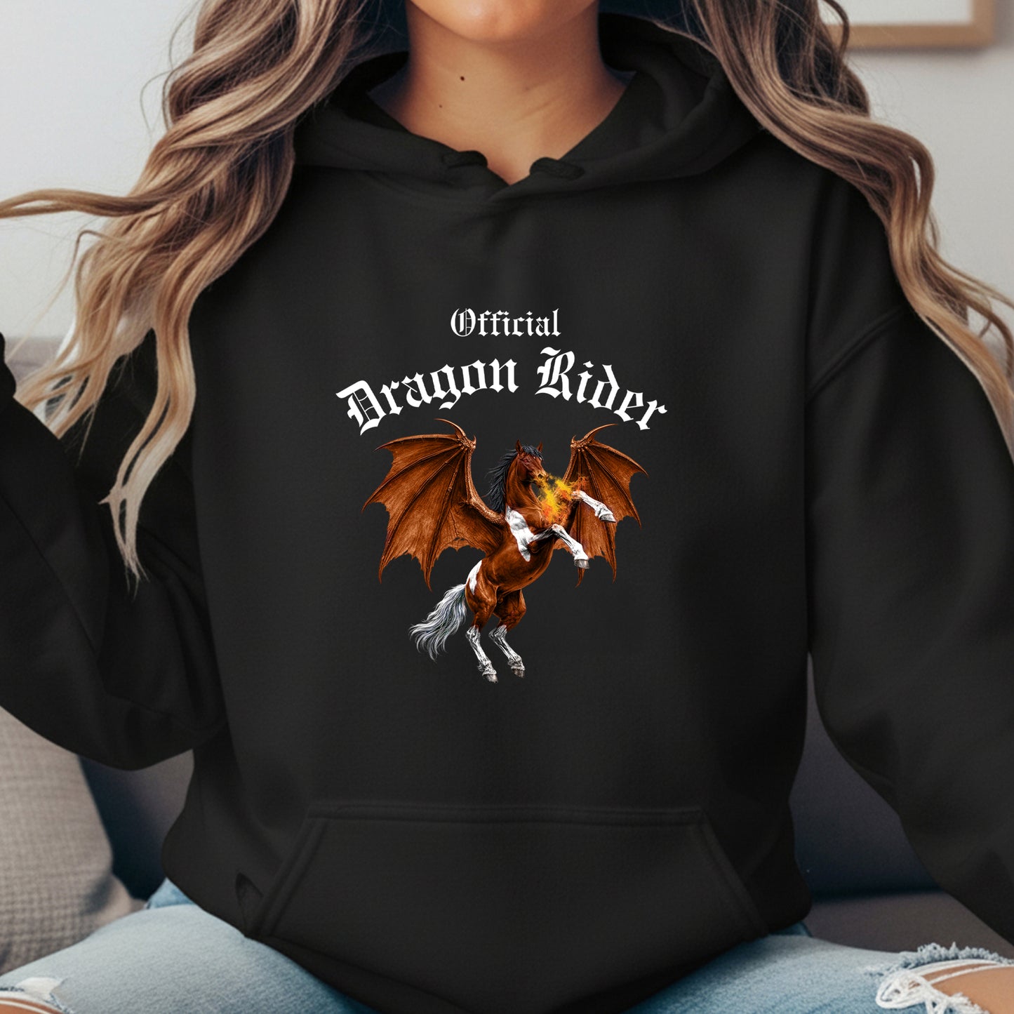 Official Dragon Rider Bay & White Rearing Winged Horse Equestrian Unisex Heavy Blend Hooded Sweatshirt