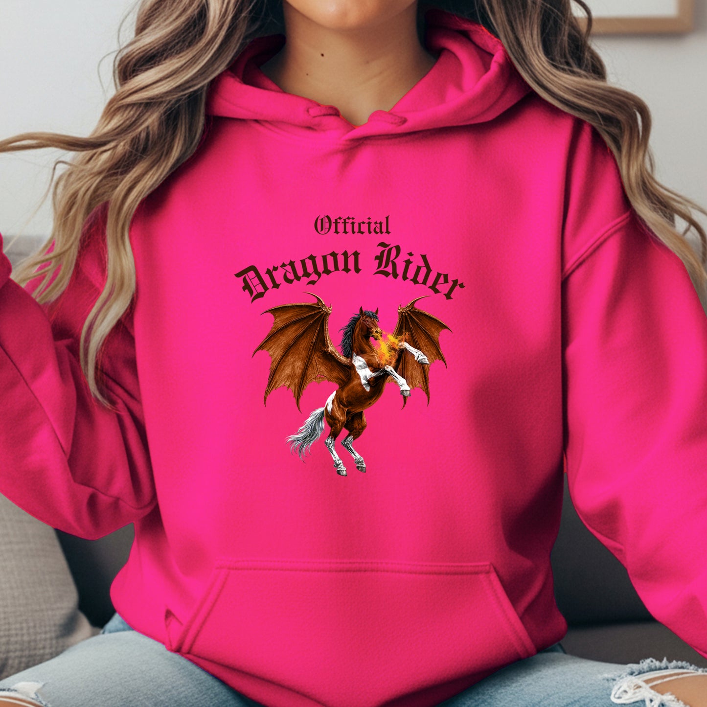 Official Dragon Rider Bay & White Rearing Winged Horse Equestrian Unisex Heavy Blend Hooded Sweatshirt