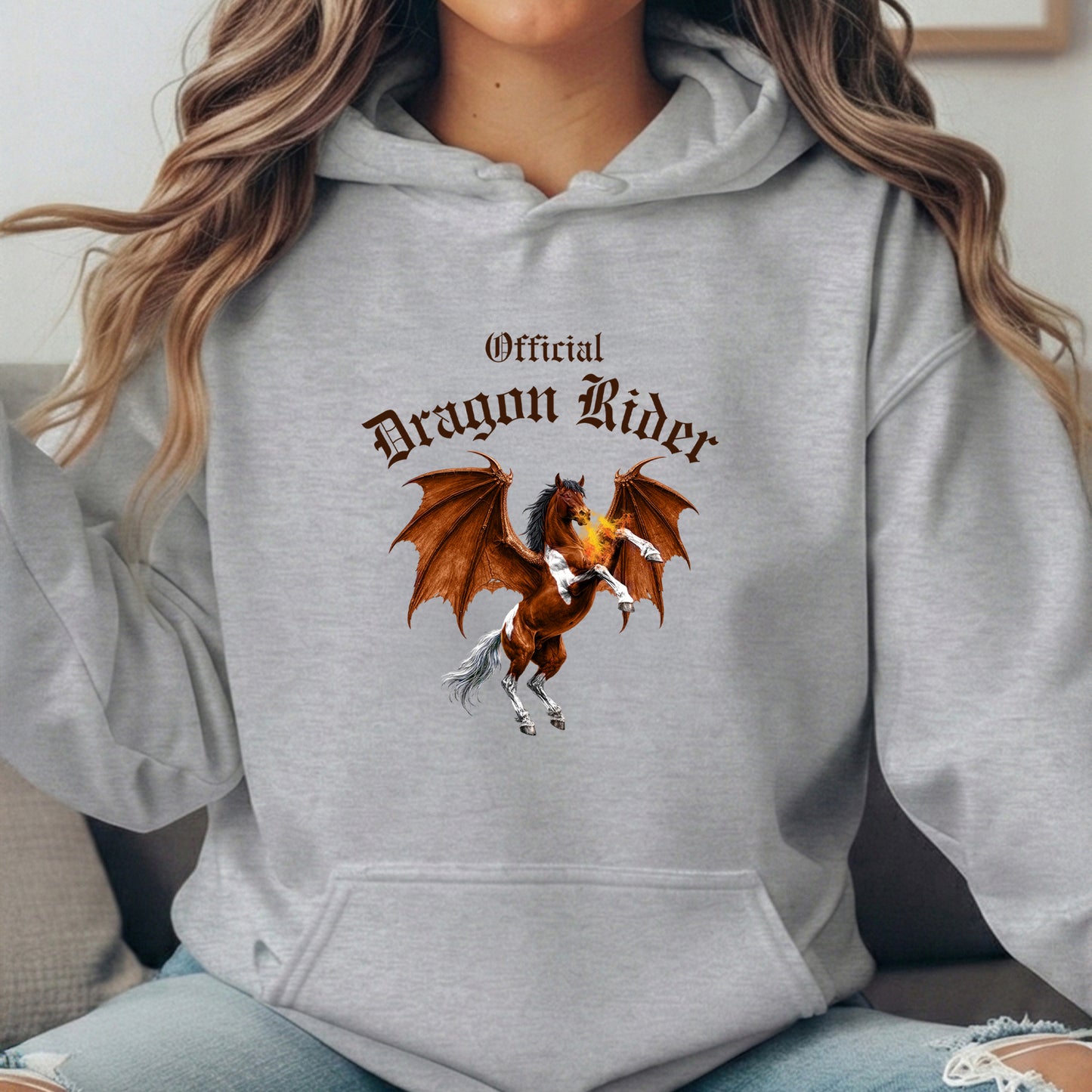 Official Dragon Rider Bay & White Rearing Winged Horse Equestrian Unisex Heavy Blend Hooded Sweatshirt