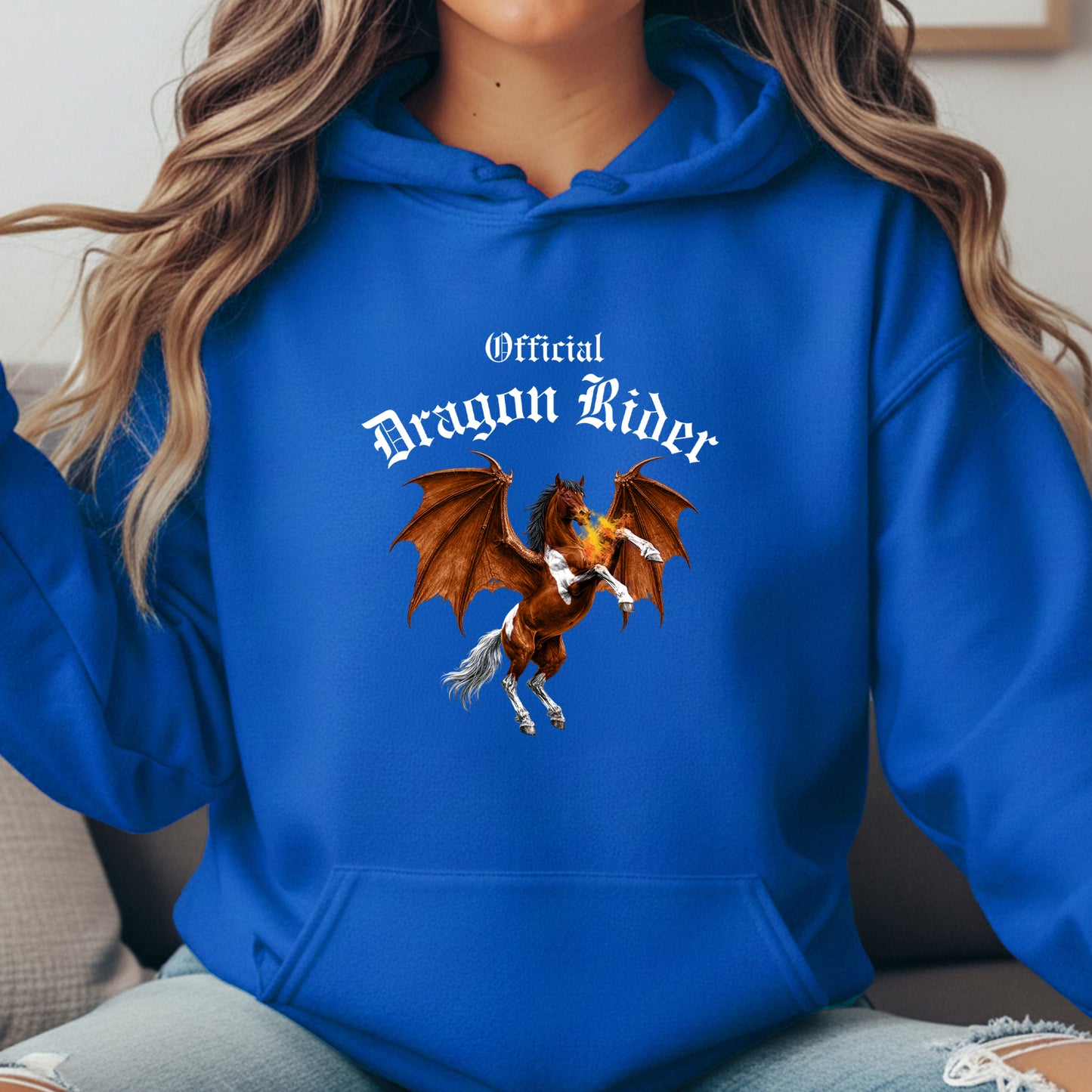 Official Dragon Rider Bay & White Rearing Winged Horse Equestrian Unisex Heavy Blend Hooded Sweatshirt