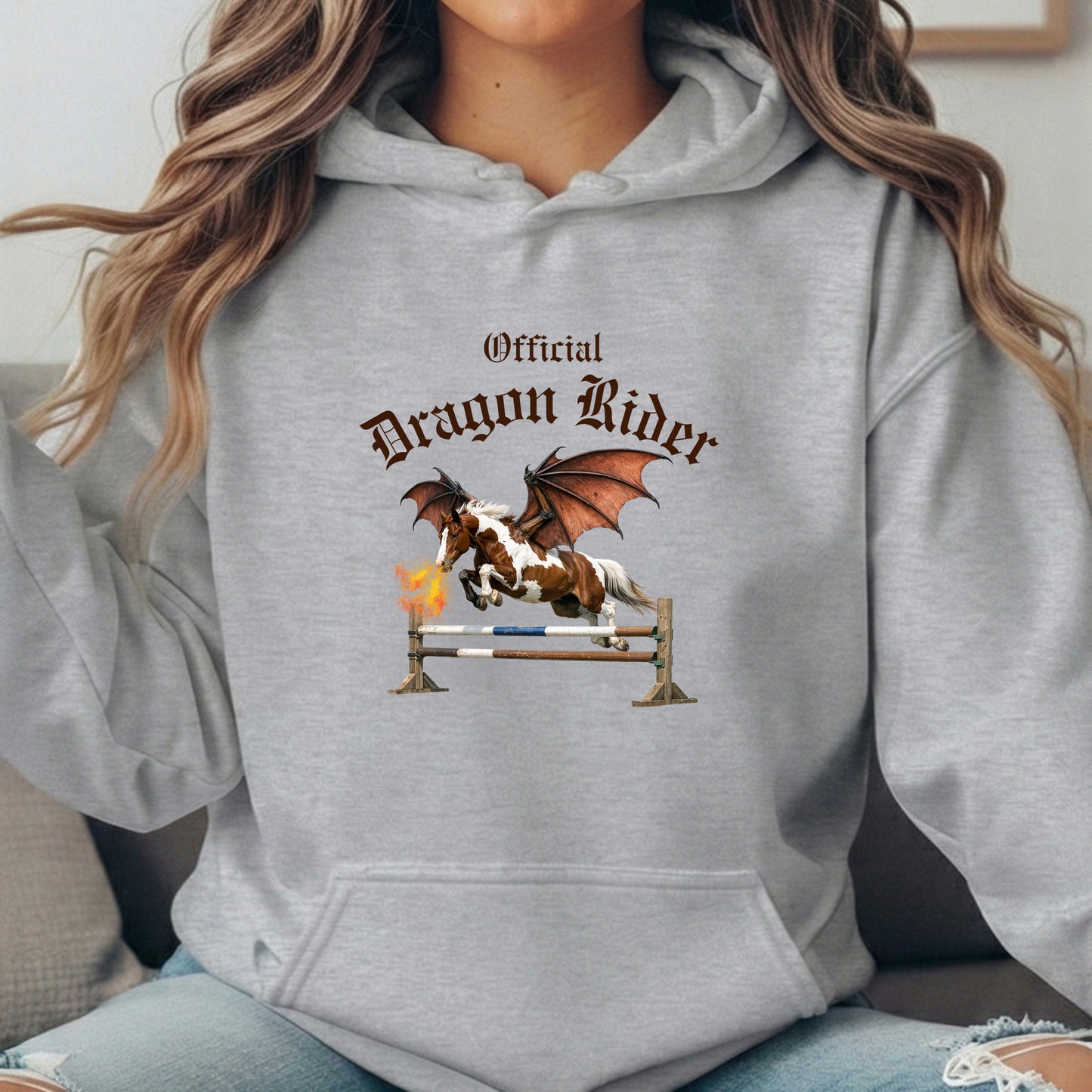 Official Dragon Rider Chestnut & White Winged Horse Jumping Equestrian Unisex Heavy Blend Hooded Sweatshirt