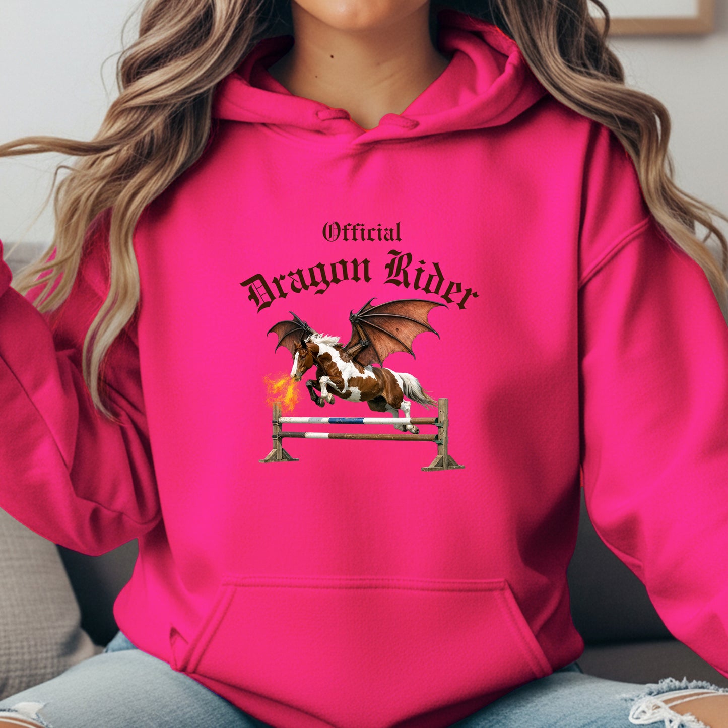 Official Dragon Rider Chestnut & White Winged Horse Jumping Equestrian Unisex Heavy Blend Hooded Sweatshirt
