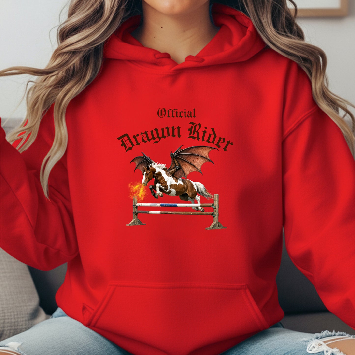 Official Dragon Rider Chestnut & White Winged Horse Jumping Equestrian Unisex Heavy Blend Hooded Sweatshirt