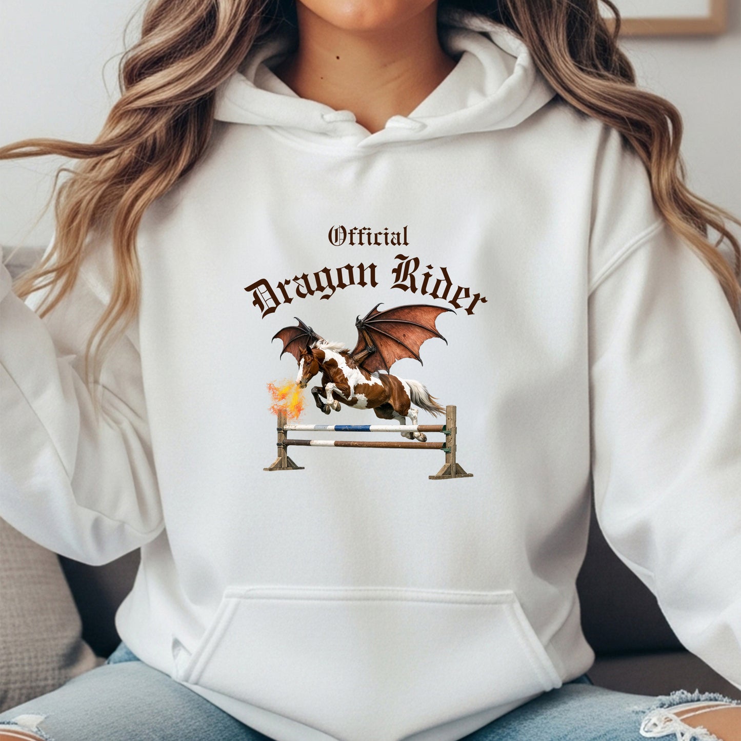 Official Dragon Rider Chestnut & White Winged Horse Jumping Equestrian Unisex Heavy Blend Hooded Sweatshirt