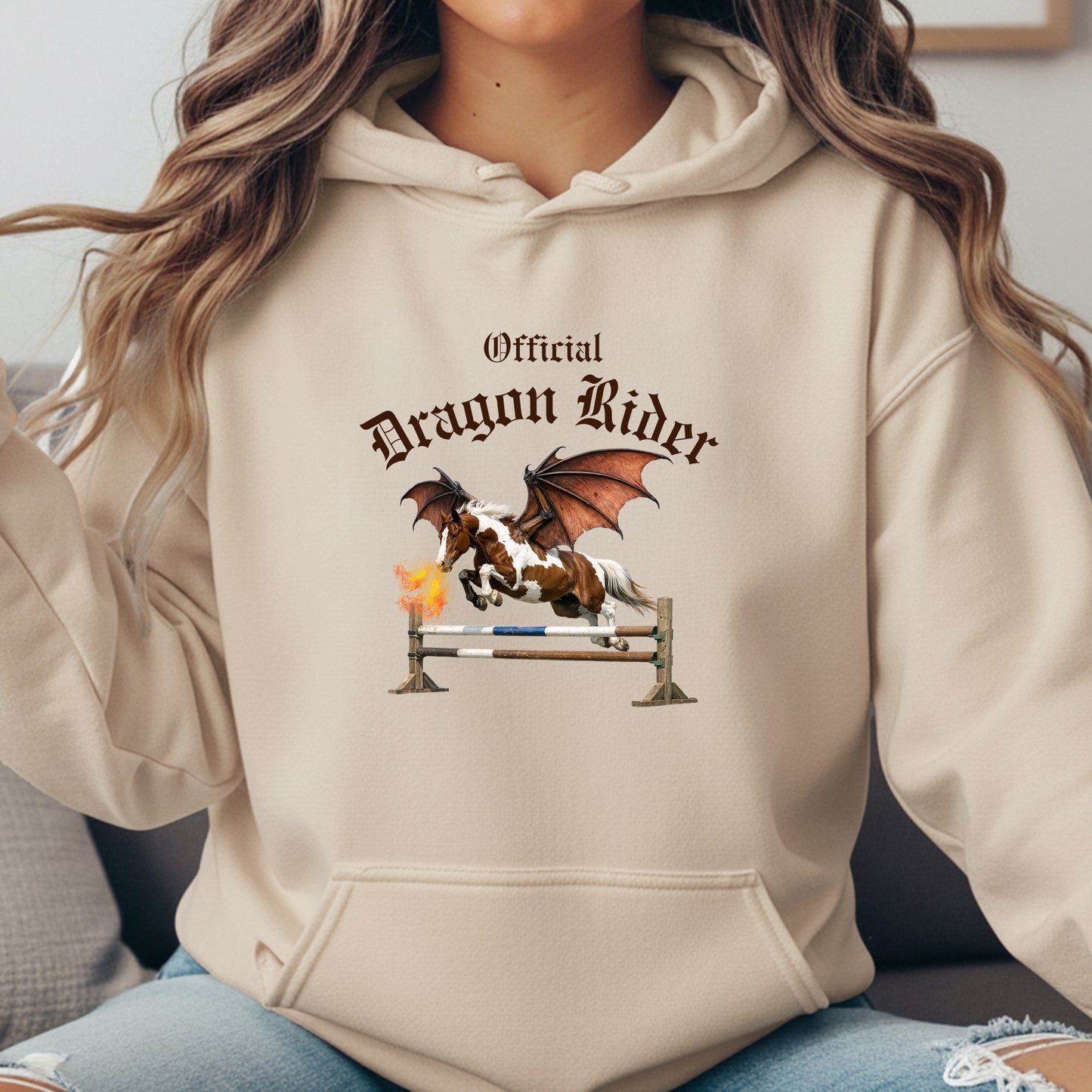Official Dragon Rider Chestnut & White Winged Horse Jumping Equestrian Unisex Heavy Blend Hooded Sweatshirt