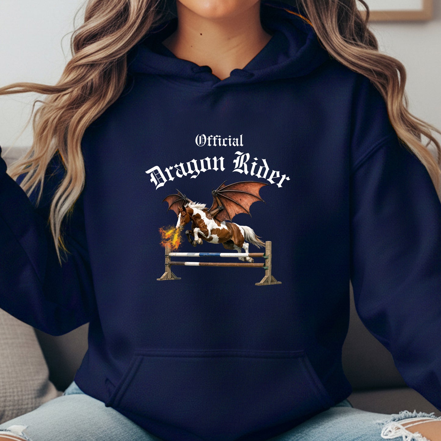 Official Dragon Rider Chestnut & White Winged Horse Jumping Equestrian Unisex Heavy Blend Hooded Sweatshirt