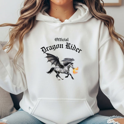 Official Dragon Rider Winged Grey Horse Fire Breathing Equestrian Unisex Heavy Blend Hooded Sweatshirt